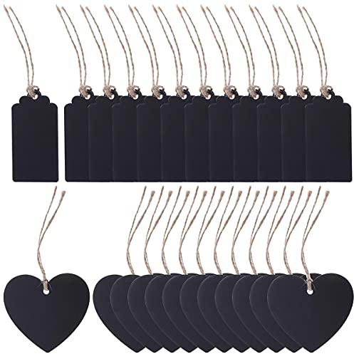 Mini Tafel Anhänger,RoadLoo 24 Stücke Doppelseitige Kleine Kreidetafel Schilder Holztafel zum Beschriften Kleine für Nachrichten Hochzeit Tischnummer Essensbeschilderung Geschenke Geschenkanhänger