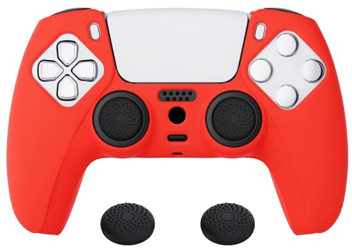 PlayVital Hülle für ps5 Controller,Case Schutzhülle Anti-Rutsche Silikon Hülle für Playstation 5 Griffe Skin Weiches Gummi Grips für Wireless 5 Controller(Rot)