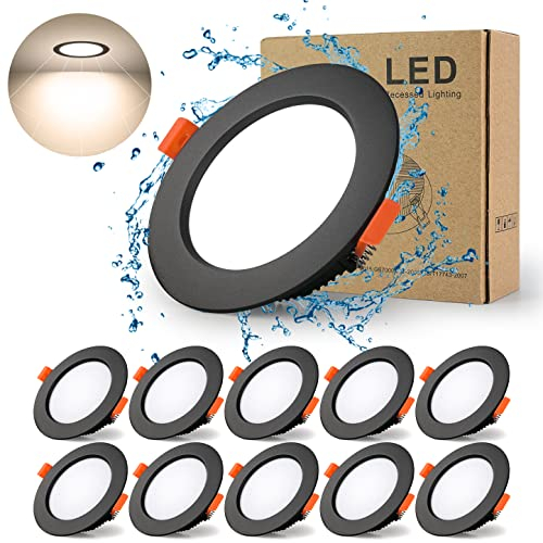 BAGZY LED Einbaustrahler 230V Schwarz Spots Flach 5W 230V IP44, 500 Lumen 10er Set Natürliches Weiß 4000K Ausschnitt 70-80mm,CRI 80,Einbauleuchten Decken Spot,für Schlafzimmer Badezimmer Wohnzimmer
