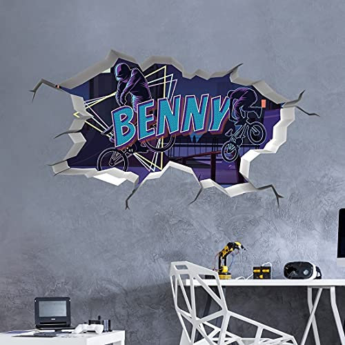 vr75 tjapalo® 3D Wandtattoo Kinderzimmer junge Namen Wandtattoo Jungen Wandaufkleber Cooles Wandbild Kinderzimmer jungen mit Namen, Größe: B58xH30cm, Farbe: Biker2
