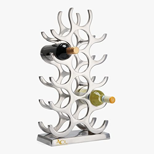 ACL Weinregal, freistehend, Weinflaschenhalter, Silber-Finish, Weinaufbewahrung, Wein-Organizer, Bar-Zubehör, Küchenaufbewahrung, Heimbar-Dekor, Tisch-Weinhalter – 15 Flaschen (Silber)