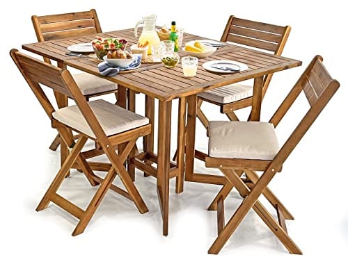 Estosa - Set tavolo + sedie in legno di acacia, set pieghevole e portatile, facile da chiudere per il trasporto e per utilizzare in giardino, giardinaggio, campeggio (Acacia, Vittoria 4 sedie)