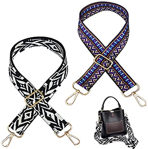 2 Stück Mode Damen Taschengurt, Bunter Schultergurt Längenverstellbarer, Boho Muster Schulterriemen, Mit Metallhaken, Geeignet für Umhängetaschen und Messenger Bags (Länge 30-55 Zoll)