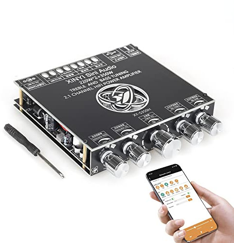 XY-S350H 2.1 Channel Bluetooth Power Amplifier Board with TPA3255 Chip, 220W*2+350W Support APP Control 18V-36V Bluetooth Speaker Audio Amplifier Module,Black