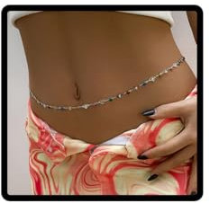 Carufin Colorato Cuore di Pesca Catena Vita Semplice Cava Goccia Smalto Catena Corpo Catene Pancia Accessori per Costumi Gioielli per Donne e Ragazze (D'argento)