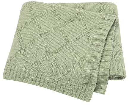Hadetoto 100% Cotton Baby Blanket for Girls Boys - Light Green | Soft Crochet Knit, Newborn Essentials Gifts, Lightweight, Nursery Bedding