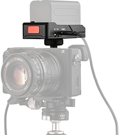 Andoer NP-F Batterie Charger Metal Battery Adapter Plate with Type-C Charging Port DC12V DC7.4V Outputs Cold Shoe Adapter 1/4 Inch Screw Hole for NP-F550 F750 F970 Batteries for BMPCC 4K 6K DSLR ILDC