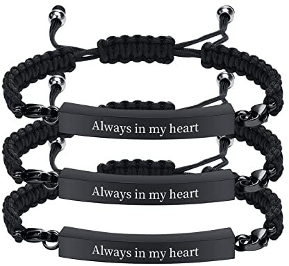 Einäscherung Urnen Armband für Asche | 3 Stück Personalisierte Schwarze ID Bar geflochtene Armband, Asche Halter Keepsake Medaillon, maßgeschneiderte Memorial Geschenke für Damen Herren