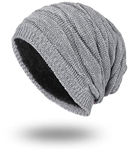 Ciamlir Mütze Herren Herren Damen Strick Baggy Beanie Oversize Winter Warme Mütze Ski Slouchy Dicke Mütze,Grau,55-65Cm
