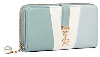 Miss Lulu Große Damengeldbörse aus Kunstleder mit Weißem Druck, Elegante Kleine Geldbörse