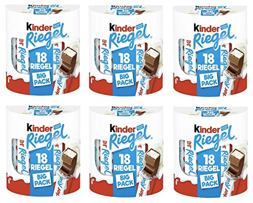 Ferrero Barres de chocolat pour enfant avec cœur de lait très fin enveloppées de chocolat au lait entier (18 x 21 g) 6 paquets de 18 barres individuelles