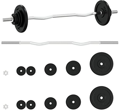 vidaXL Langhantel mit Hantelscheiben 30 kg Gusseisen Verchromter Stahl Hantelset Langhantelstange mit Gewichten Hantelstange Hanteln Set Krafttraining