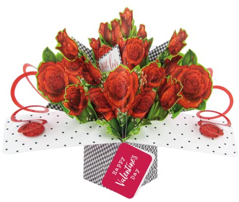 Roses With Love Happy Valentine's Day Pop Up Card Paper Flowers 3D Greeting Cards POP036V01