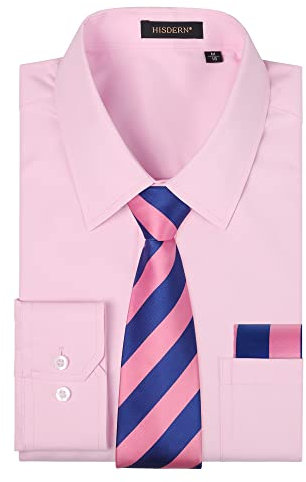 HISDERN Camicia Uomo Rosa Manica Lunga Elegante Camicia e Cravatta Casual Camicie Business Formale Camicie Matrimonio Casual con Tasca Regular S
