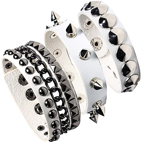 Eigso Punk Leder Nietenarmbänder für Männer Frauen Retro Vintage Manschette Nietenarmband Verstellbar