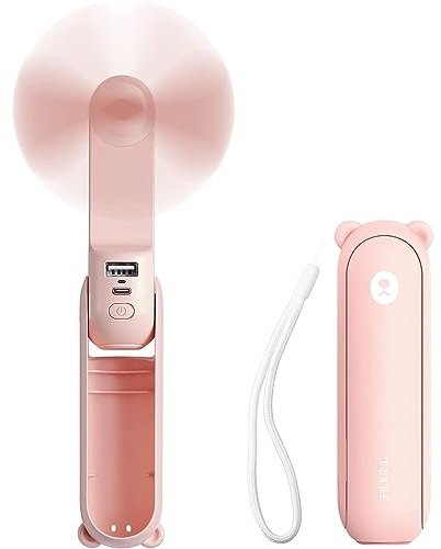 Heavy Sleeper Handheld Fan, 3 in 1 Mini Rechargeable Hand Fan, Small Portable Pocket Fan, Power Bank, Flashlight, Travel Summer Fan