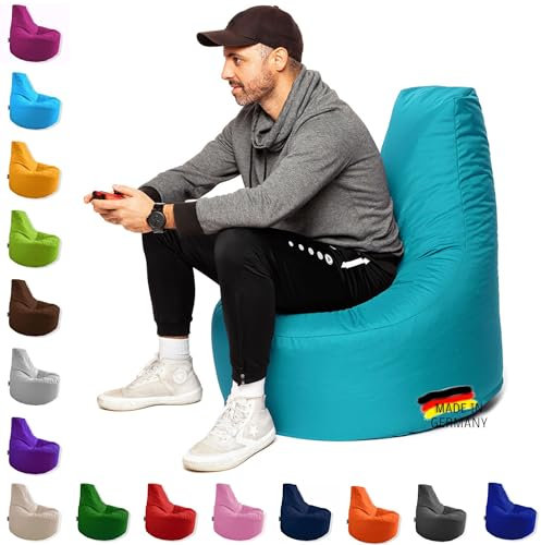 PATCH HOME Gamer Kissen & Lounge Sitzsack – befüllbar mit Reißverschluss, gefüllt mit Styropor, geeignet für In- & Outdoor. Perfekt als Gaming Sessel Sitzkissen (Türkis, Ø 65cm x Höhe 70cm Junior)