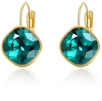 YONVUN Damen Hängen Ohrringe mit Stein Österreichische Kristalle Zirkonia Tropfen 18K Gold Zirkon Edelstein Birthstone Silberne Schmuck Hängende Ohrhanger Geschenk für Frau Mama Tochter Freundin