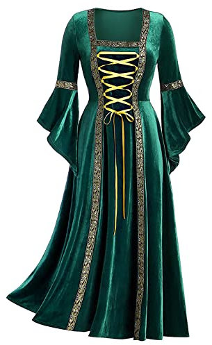 HAOLEI Renaissance Women's Sale Vintage Lantern Sleeve Medieval Victorian Dress Retro Party Lolita Gothic Punk Halloween Costume Fancy Dress 1920s Flapper Goth Green