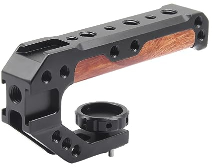 Holzkamera Top Griff Mit 3 Kalten Schuhen zum Montieren DSLR Kamera,FUGASUN Holz Top Griff Griff Mit 1/4,3/8 Gewindebohrungen mit Ortungsstiften für ARRI Griff für Kamera Käfig
