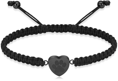 QGJNSGC Bracelet urne funéraire pour cendres, pendentif en forme de cœur et patte de cœur, bijou commémoratif, bracelet tressé pour animal domestique, chien, chat, bracelet réglable pour femme