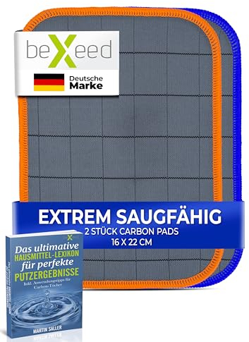 BEXEED® 2X Carbon Pads - handliche Fenstertücher mit saugfähigem Kern - nie Wieder Schlieren - Fensterputztuch streifenfrei, Carbon Fenstertuch streifenfrei - Fenster Tücher 16x22cm, 2er Set