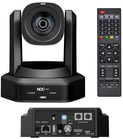 HCSTVCON 4K NDI PTZ Camera, 20X Optical Zoom AI Auto-Tracking NDI|HX2 Camera with USB3.0 3G-SDI HDMI LAN Outputs,Video Conference Camera Works with Zoom,OBS,TikTok,YouTube,etc