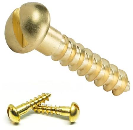 jiuxinyun Vis à bois à tête ronde en laiton massif M2 M3 M4 M4 M5 M6, entraînement à fente, vis à bois autotaraudeuses, fixation entièrement filetée, 20 pièces(M4 x 12mm)