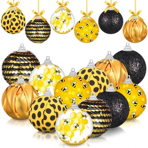 Zhanmai 12 Stück Kugeln, Ornamente, Baumschmuck, dekorative Kugeln, niedliche hängende Dekorationen für Party, Urlaub, Hochzeit (Biene)