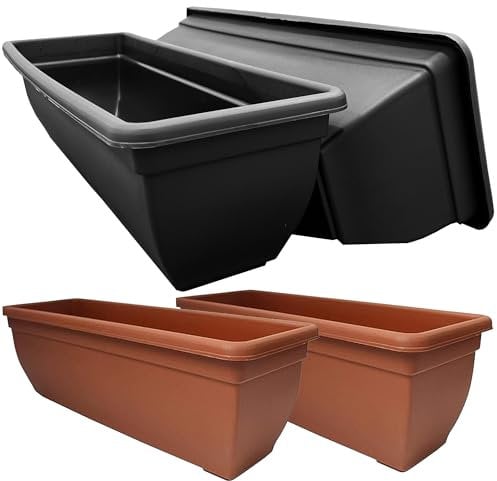 STORM TRADING GROUP Bellpot Trough Winchester Plastic Plant Pot Rectangle Flower Planter For Home, Windows, Gardens, Patio, Greenhouses & Balconies (6, Black/Ebony)
