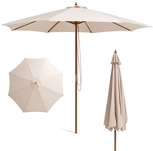 COSTWAY Sombrilla Terraza Exterior 3x3m, 3 Alturas Ajustables, Parasol Jardin con 8 Varillas de Bambú, Poste Desmontable y Techo Ventilado, Sombrilla Jardin Playa Berge, Guarda Sol Jardin Exterior
