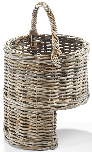 Kobolo Treppenkorb Rattan Kubu Grey, 41x35x66 cm, handgefertigter Stufenkorb mit Griff, stilvoller & praktischer Organizer für Treppenaufbewahrung, Bücher, Zeitschriften & Spielzeug