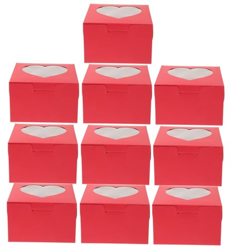 BUGUUYO Heart Shaped Bakery Boxes with Window, 10 Pack Paper Red