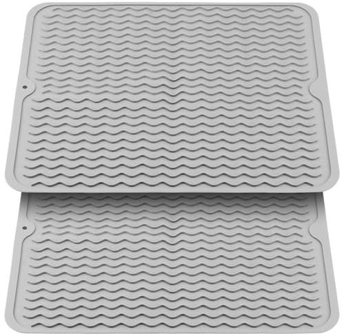 KEILEOHO 2 Stück Silikon Abtropfmatte Geschirr 50 x 40 cm, Silikonmatte Spülmatte Abtropfmatte Grau, Silikon Geschirr Trockenmatte, Hitzebeständig rutschfest Abtropfunterlage für Küche Spüle Bad