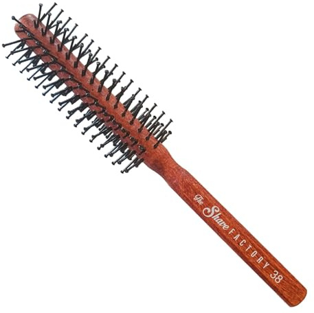 THE SHAVE FACTORY Antistatische Runde Holzbürste – Braun Modell 38 – Antistatische Haarbürste zum Föhnen, Locken & Glätten – Für Salon & Zuhause – Glänzendes, Geschmeidiges Haar Jeden Tag