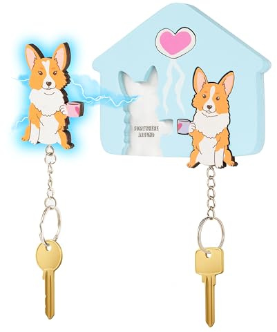 SOMEWHERE AROUND Corgis Porte-clés en bois pour plaque murale – Porte-clés avec 2 porte-clés | Accessoires pour clés de maison avec porte-clés |