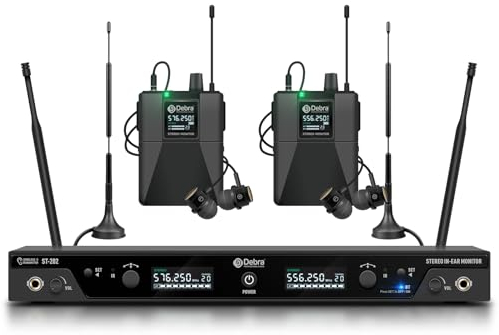 D Debra Audio PRO ST-202 UHF Stereo Wireless In Ear Monitor System, Dual Channel Wireless IEM mit Überwachungstyp für Bühne, Receiver für Studio, Gitarre, Bandleistung (Dual Channel, 2 Bodypack)