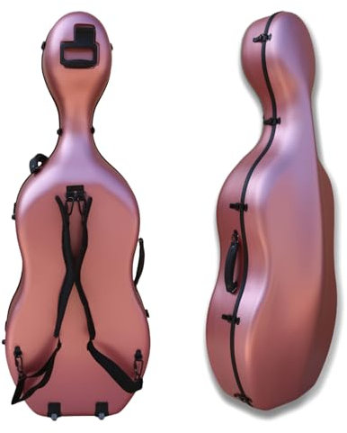 WUQIMUSC Custodia per violoncello in fibra di carbonio composita per 4/4 con ruote resistenti e cinghie per zaino, design a sospensione, manico integrato, guscio rigido impermeabile, peso 4 kg (oro