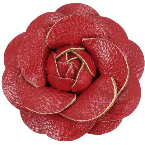 PATIKIL Pince à Cheveux Florale Artificielle, Broche à Fleur en Cuir Épingle Clip à Cheveux Decoration Chapeau pour Mariage Fête Danse Banquet Accessoires Charme Robe, Rouge