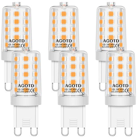 AGOTD Ampoules LED G9, 3W Equivalent 30W 40W Halogène Lampe, Blanc Chaud 3000K 525LM Sans Scintillement AC/DC 220-240V Pas de Scintillement, Non Dimmable, Lot de 6