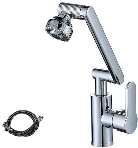 Heißer und kalter Universal-Drehhahn, Großer Winkel 2 Modi Erweiterung Wasserhahn Belüfter, Roboterarm 1080° drehbarer Wasserhahn, Spritzwassergeschützter Wasserhahn Belüfter (Silber)