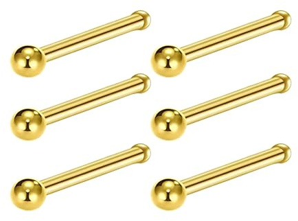 6 Stück Silber Mit Kugel 0.8 mm(20 G) Nasennagel Nasenring Septum Nasenpiercing Ring Stecker Nostril Piercing Conch Helix Körper Piercings Knorpel Schmuck für Frauen Titanstahl Edelstahl 7 mm