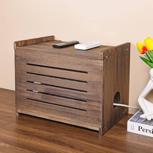BEARUT Router Shelf Projector Shelf Projector Stand Router Storage Box Modem Cable Router Cover Organized Power Strip Cable Management Hider Rack by Solid Wood Need Assembly WT UK