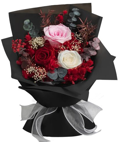 Konservierte Blumen Bouquet, Konservierte Rose Blumen für die Lieferung Prime, natürliche echte Rose dauert 1-3 Jahre, Valentinstag Muttertag Jubiläum Geburtstagsbox für Frau Mutter ihr