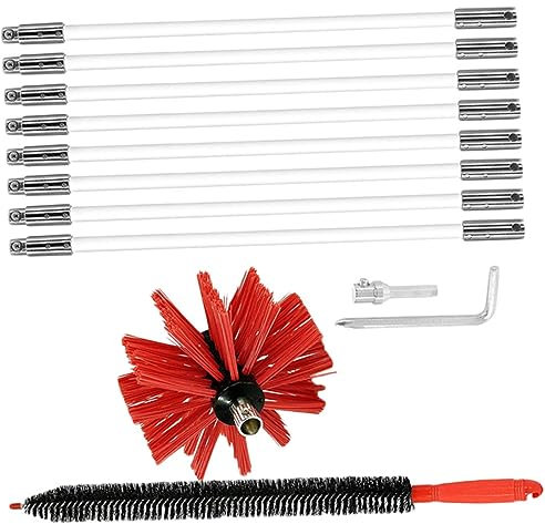 WESIEVYA 1ensemble Brosse à Cheminée Kit De Nettoyage pour Conduits De Sécheuse Et Cheminées Outils De Ramonage pour Flues Métalliques Et Brique Complet avec Tête Et Accessoires
