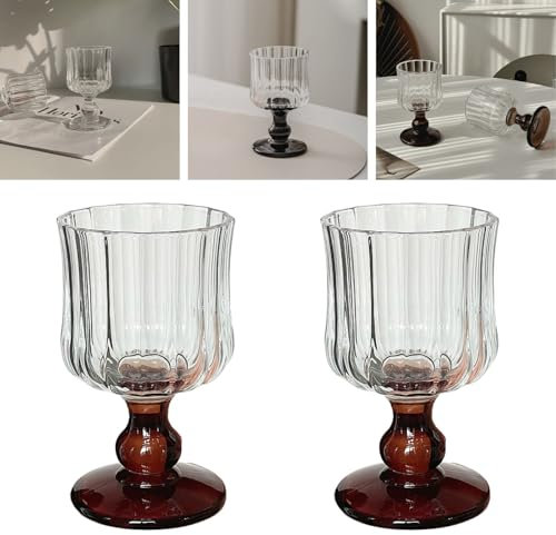 Boxonly Copas románticas vintage con tallo marrón cálido, cristalería elegante de 180 ml para vino, champán y cócteles, perfectas para fiestas, hogar y celebraciones, paquete de 2