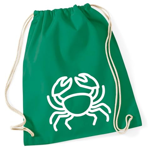 Huuraa Turnbeutel Krebs Sternzeichen Symbol Geschenk | Sportbeutel 12 Liter Kelly Green Baumwolle Grüner Rucksack Geschenkidee Unisex Beutel mit Kordelzug Baumwollbeutel