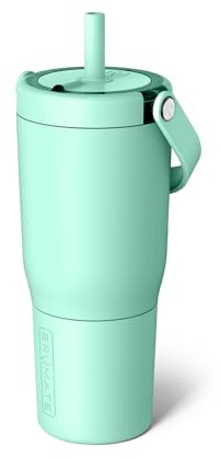 BrüMate Resa Travel Mug with Handle and Straw, SoftSip Flexible Straw, Silicone Sleeve for Durability, Stainless Steel, Drink Holder and Easy Travel Water Bottle, 750ml, Green