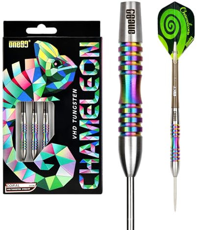 ONE80 Steel Darts Chameleon VHD Steeltip Dart – Hochwertige Steeldarts mit Präzisionsgriff und Chameleon-Beschichtung für optimale Kontrolle und Präzision Dartpfeile (Coral, 22 Gramm)