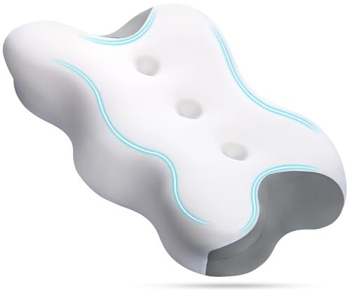 Euqvunn Cuscino Cervicale Memory Foam, cuscino ergonomico per chi dorme sul fianco, sulla schiena e sullo stomaco, cuscino ortopedico con design scanalato, con federa lavabile - 62×36×8/12 cm